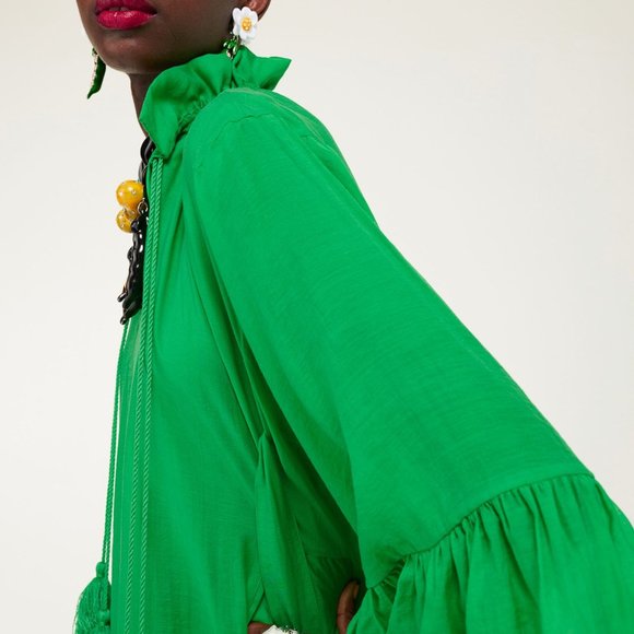 Iris Apfel X H&M MEDIUM Long Flounced Tassels Oversized Green Maxi Dress SMALL - Picture 9 of 10